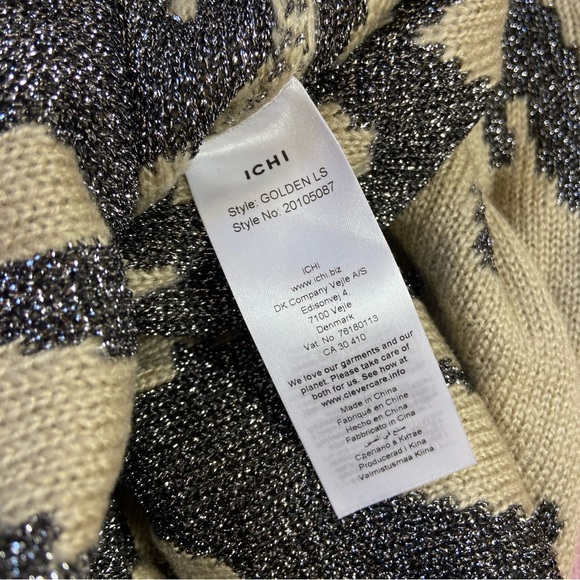 ICHI Womens Golden Silver Animal Print Knit Pullover Jumper Sz Small Oversize - Picture 8 of 8